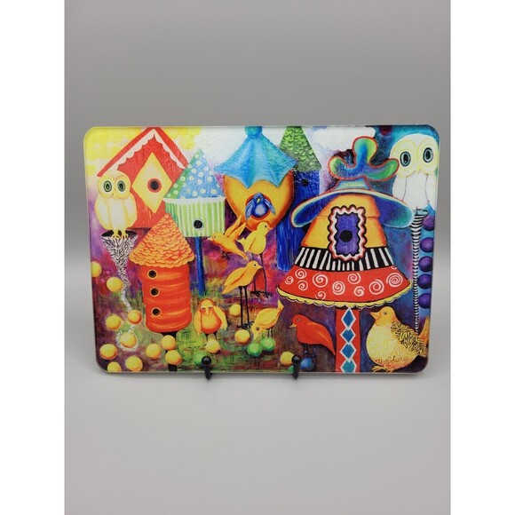 Debbie McCulley Painted Glass Cutting board 11" × 8" Bird Houses Birds Owls - Picture 2 of 4